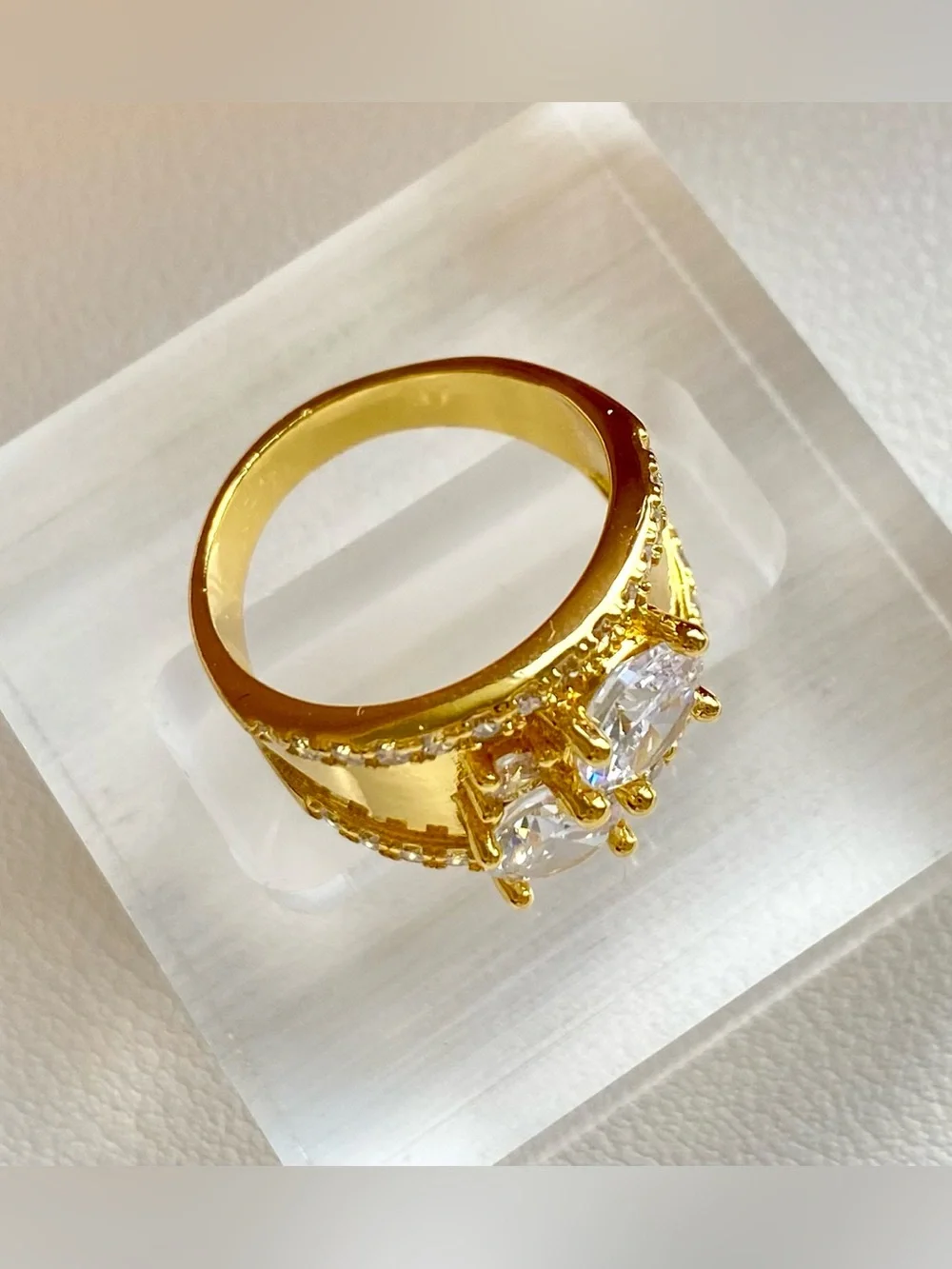 Gold Crystal Cluster Wide Band Ring